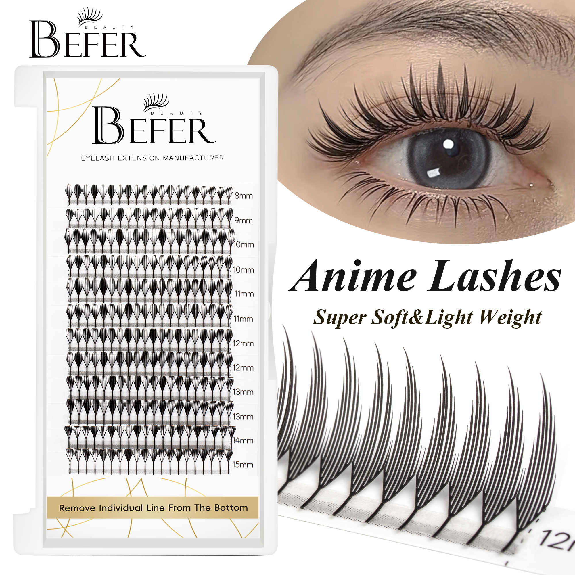 Eyelash Extension Wet Look - Befer Beauty Anime Lashes 240 Clusters