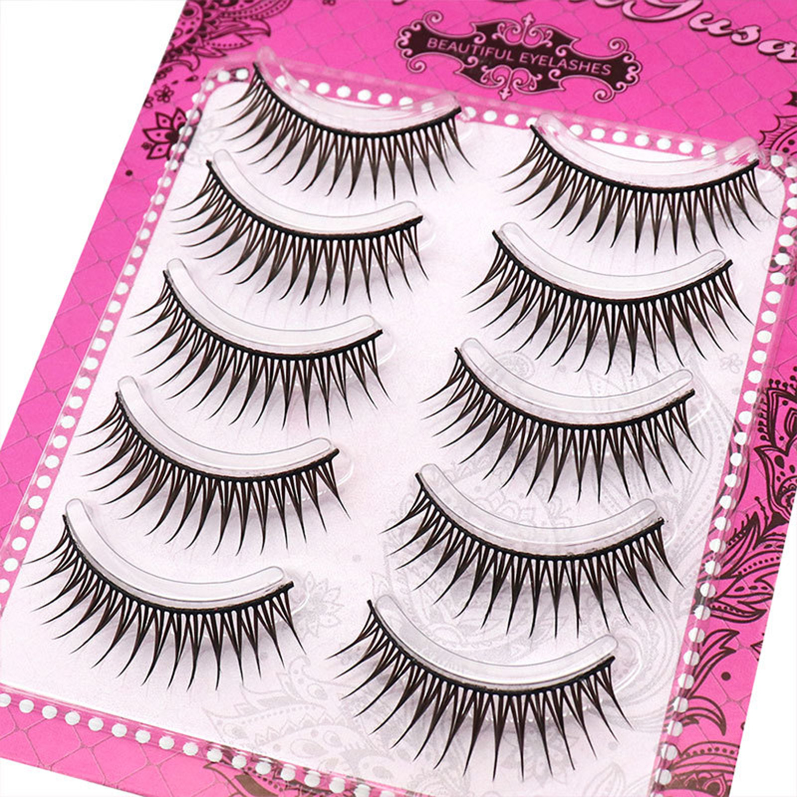 Eyelash Extension Doll Eye - 5 Pair One-Piece False Eyelashes Black