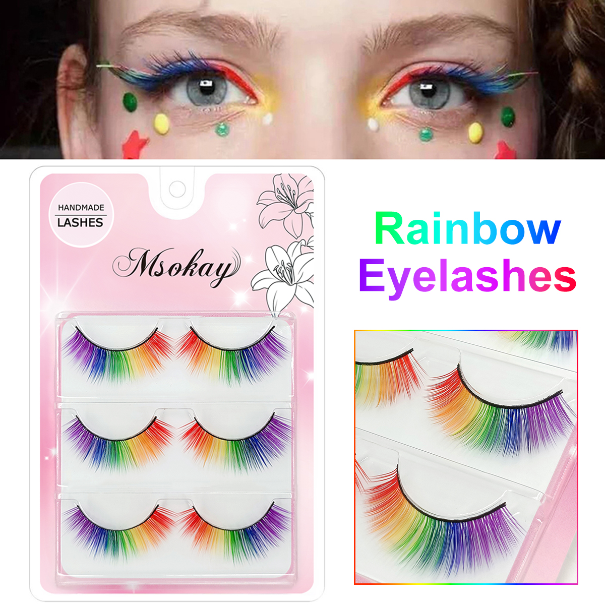 Eyelash Extension Doll Eye - 3 Pairs 3D Fluffy Colorful Eyelashes