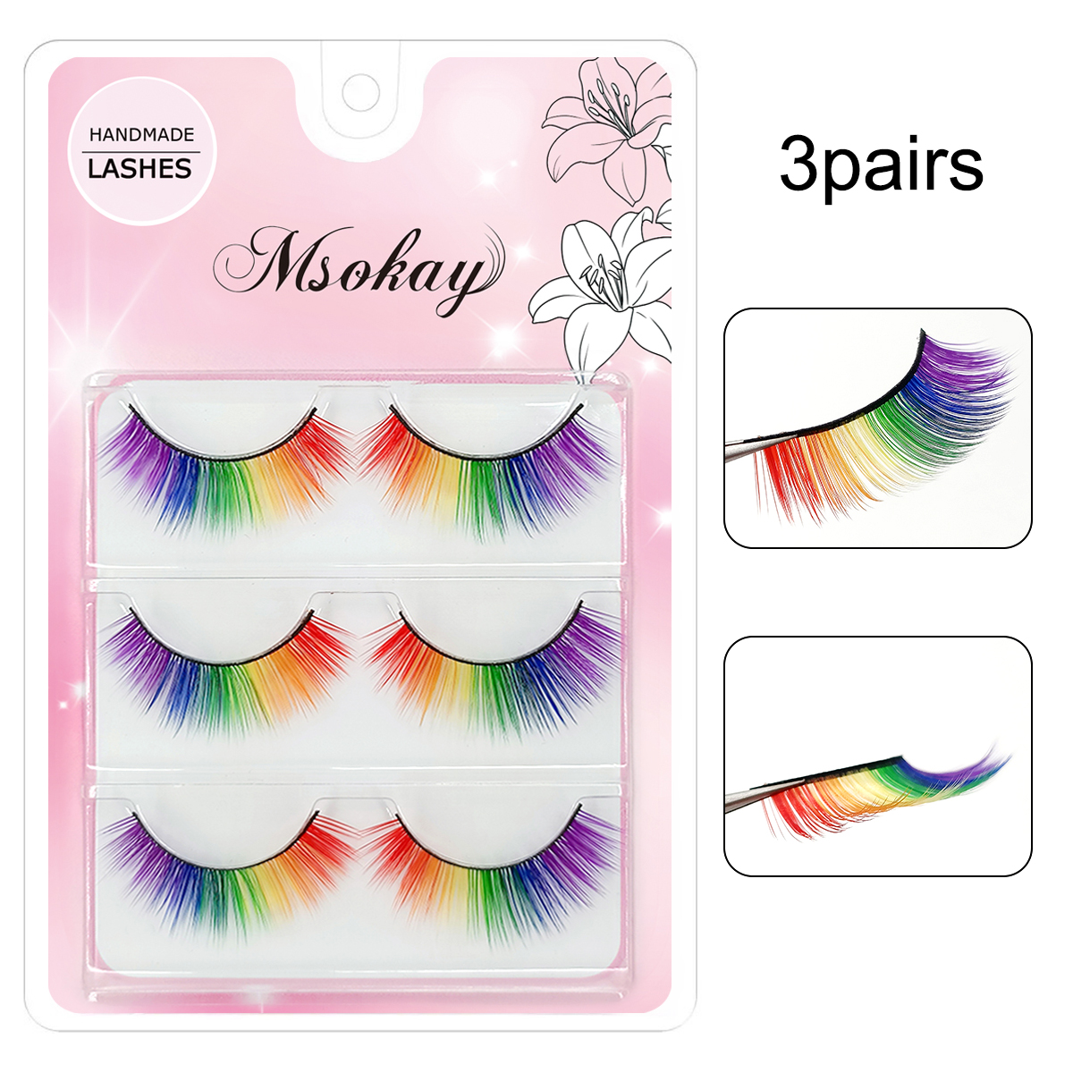 Eyelash Extension Doll Eye - 3 Pairs 3D Fluffy Colorful Eyelashes