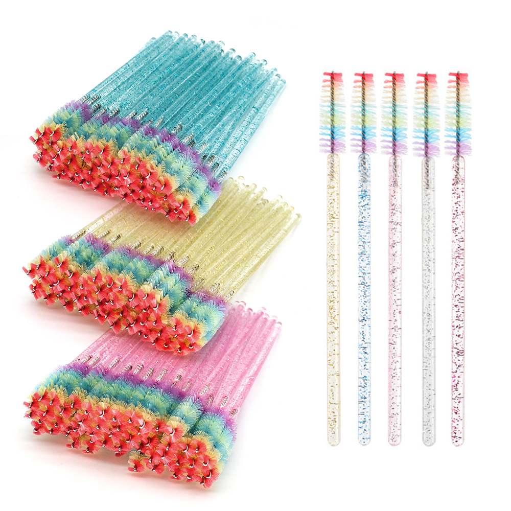 Eyelash Extension Repair - 50PCS Rainbow Crystal Eyelash Makeup Brushes