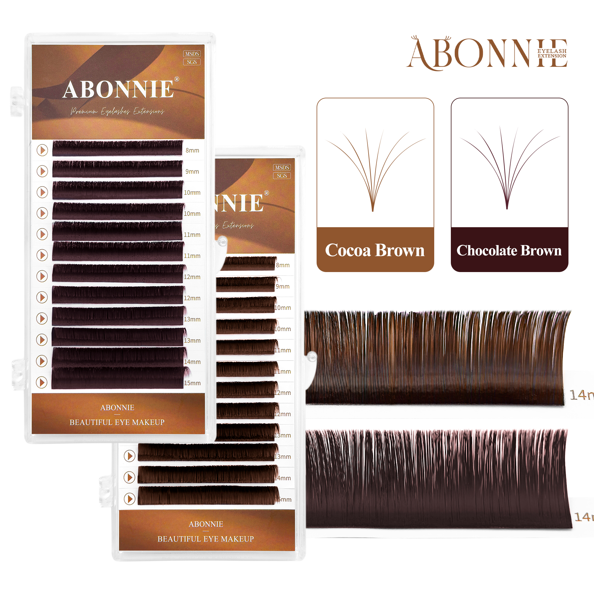 Eyelash Extension Wet Look - ABONNIE Cashmere Cocoa Chocolate Brown Fans